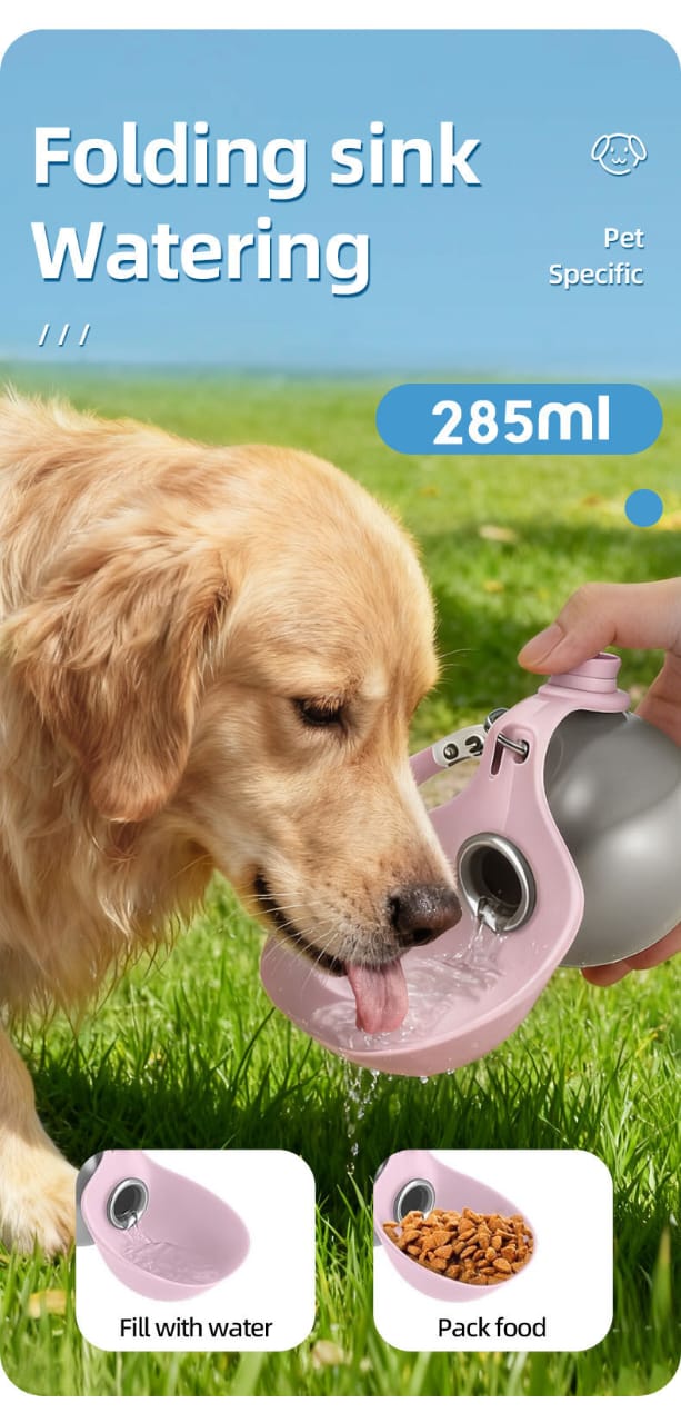Pet Supplies Portable Water Bottle 304 Stainless Steel Hook-Shaped Spherical Foldable Water Dispenser with Backflow Prevention
