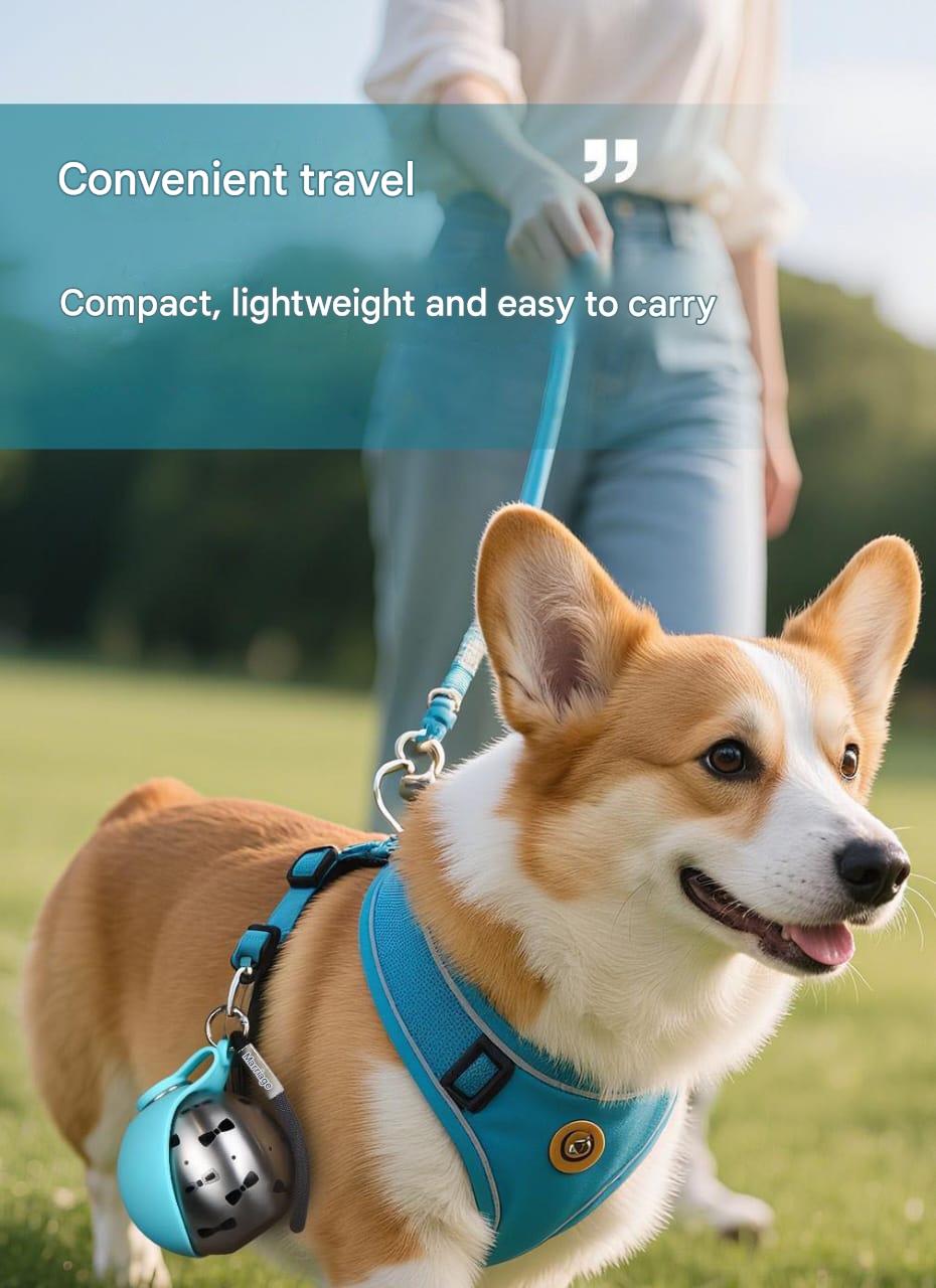 Pet Supplies Portable Water Bottle 304 Stainless Steel Hook-Shaped Spherical Foldable Water Dispenser with Backflow Prevention