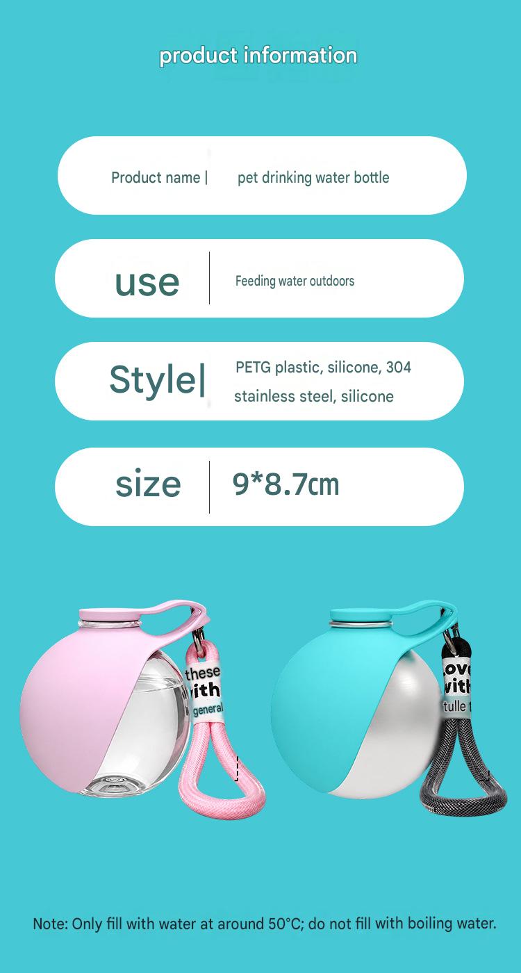 Pet Supplies Portable Water Bottle 304 Stainless Steel Hook-Shaped Spherical Foldable Water Dispenser with Backflow Prevention